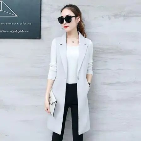 Spring Elegant Women Sleeveless Jacket Suit Vest Long Plus Size 3XL Slim Waistcoat Female Blazer Black Gray DV513 | Женская одежда