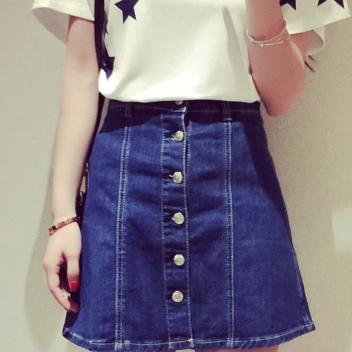 

Celebrity Celebrity Style 2019 Summer WOMEN'S Dress Single Breasted High-waisted Slimming A- line Denim Skirt Skirt Skirt