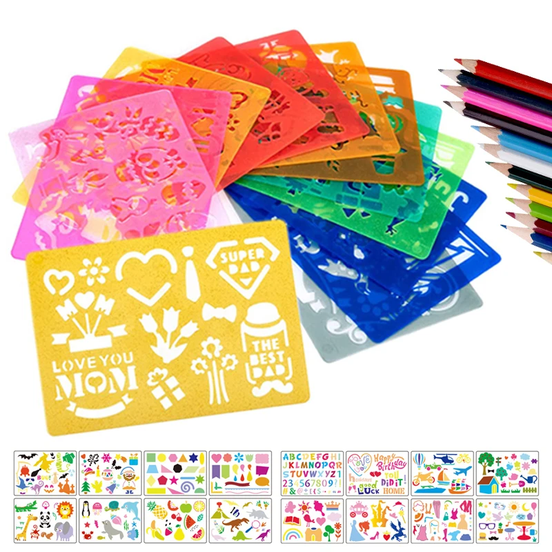 20pcs Children DIY Drawing Stencils Art Tool Painting Assist Template Rulers Halloween Xmas Shape Kids Educational Toys | Игрушки и
