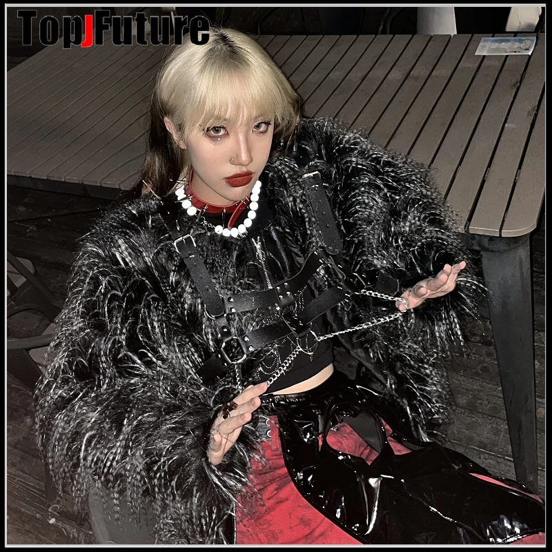 ジャケット・アウター 00s y2k gauze gothic lolita punk jacket Harajuku Punk Gothic Lolita Y2K girl fur furry pad Jacket