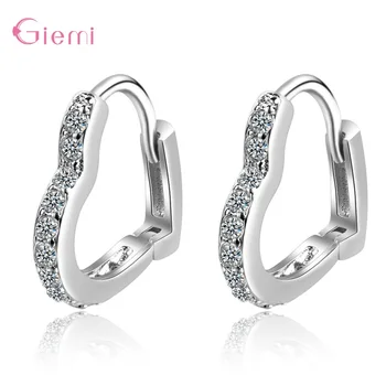 

Fashion 925 Sterling Silver Clear Zircon Lover Heart Hoop Earrings For Women Girl Cute Loop Huggie Earring Jewelry