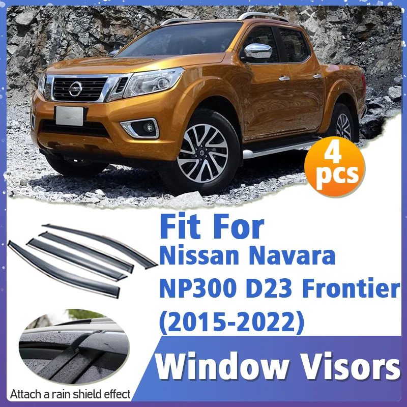 

Window Visor Guard for Nissan Navara NP300 D23 Frontier 2015-2022 Vent Cover Trim Awnings Shelters Protection Sun Rain Deflector