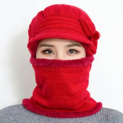 red Seioum Женские шапочки Skullies ветрозащитный для езды маска Защита для ушей Балаклава зимние шапки для женщин Толстая теплая вязаная шапка женская Ma - Цвет: red