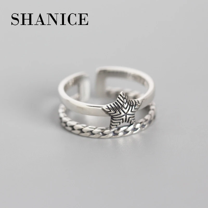 SHANICE 925 пробы Серебряное кольцо с двойным резервуаром, Геометрическая Звезда, панк кольцо для женщин, хорошее ювелирное изделие, Anel, уличные стрелы