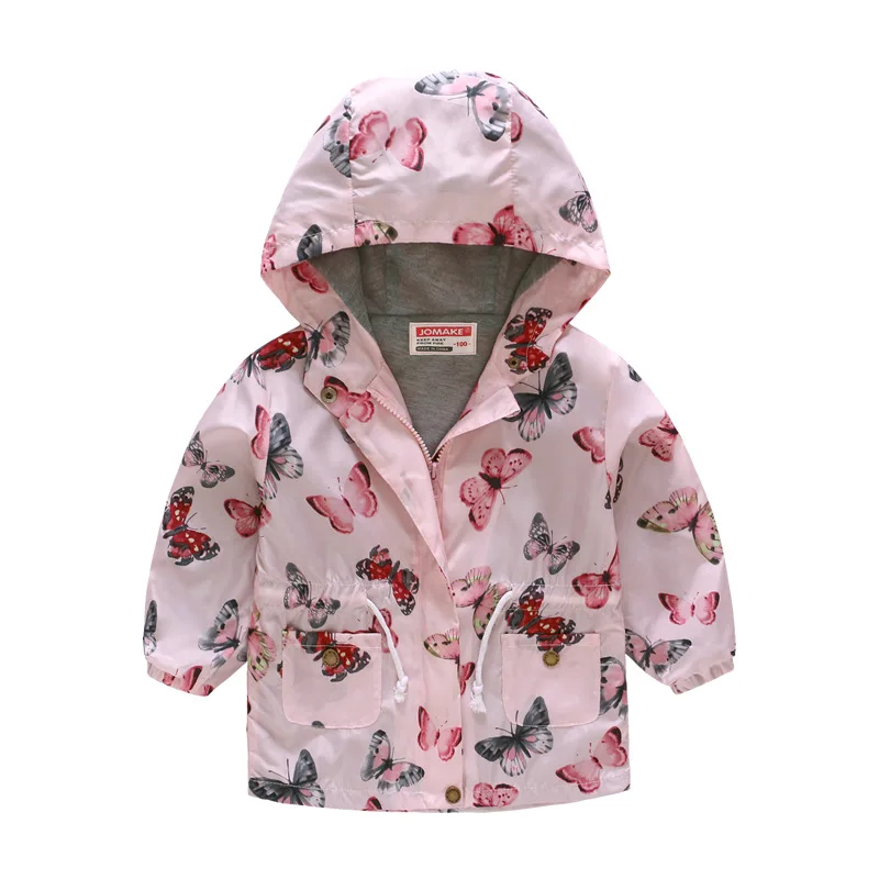 Girls Hooded Coats Fashion Printed Long Sweatshirt Windbreaker For Girls Autumn Outerwear Kids Wind Coat Children Clothing