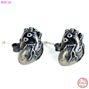 

BOCAI s925 sterling silver earrings for women alternative punk heart personality 925 silver man and women's earrings