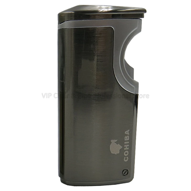 Gray Cohiba металлическая сигаретная зажигалка 3 пламенный струйный фонарь Зажигалка со встроенным сигарным ударом инструмент для курения на открытом воздухе ветрозащитный - Цвет: Gray