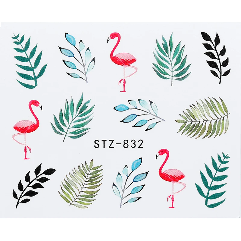 1 шт кактус, фламинго, Бабочка, Киви/, жуки, зеленые листья переводные наклейки для ногтей Красота Переводные украшения для ногтей - Цвет: STZ-832