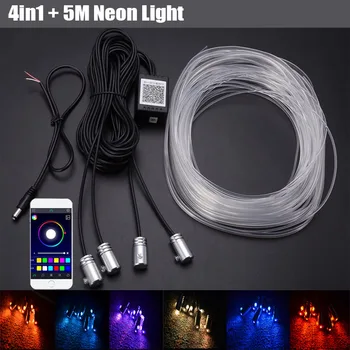 

4in1 5meter RGB LED Fiber Optic Car Interior Decoration Neon EL Strip Light Lamp Bluetooth APP Multi-Mode Set