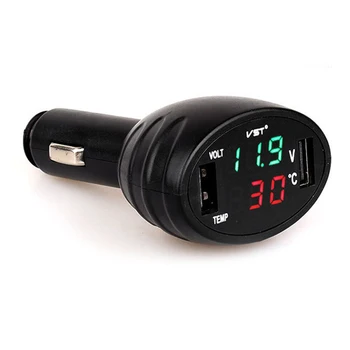 

3 In 1 Digital Led Voltmeter Thermometer Monitor Dual Usb Car Charger 12V/24V Temperature Meter Voltmeter Phone Charger