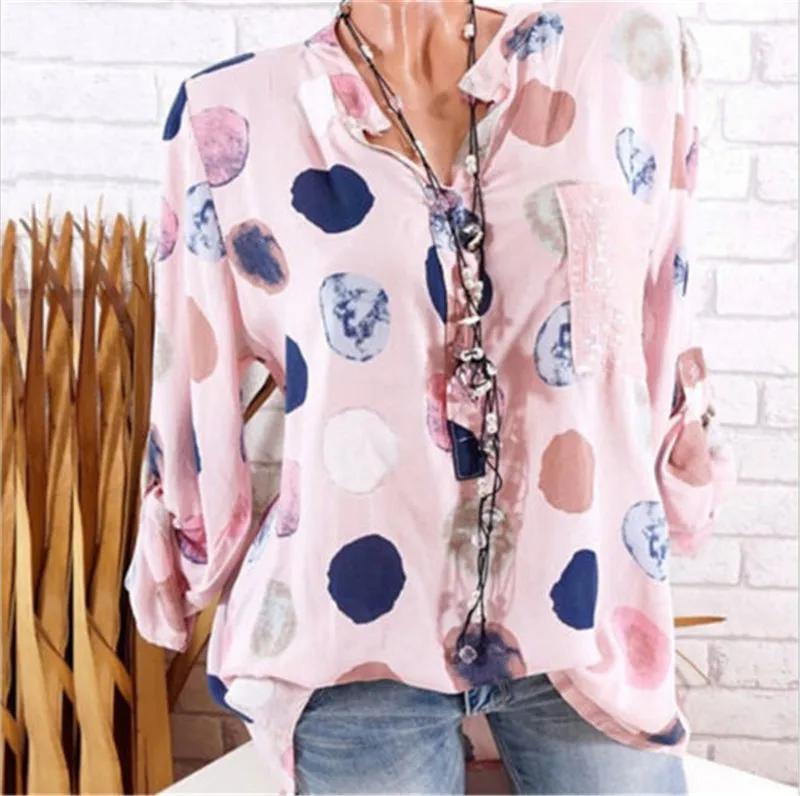 hirigin Women Casual Plus Size 5XL Blouse Round Tunic Mujer Shirts Long Sleeve Summer Clothes Blouses Femme | Женская одежда