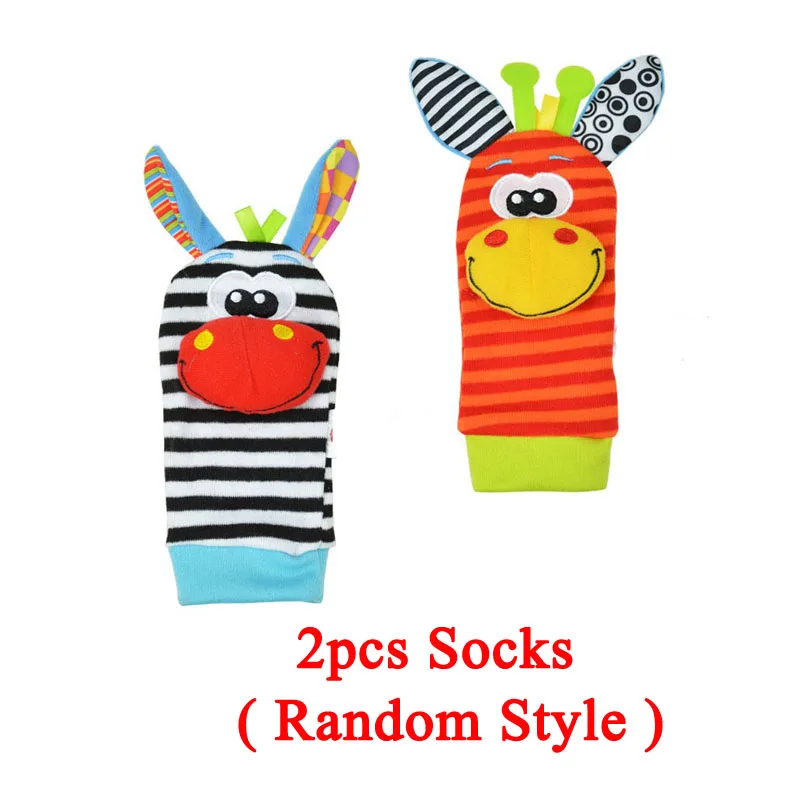 2pcs socks random 2/4 шт. детские мягкие погремушки, игрушки для младенцев, Мультяшные животные, браслет, колокольчики для рук, лапки, плюшевые носки, развивающие игрушки, подарок ZXH - Цвет: 2pcs socks random