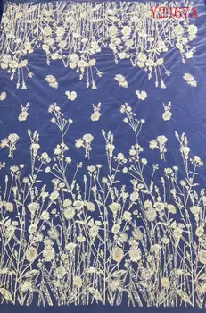 

5yards Y2467A# romantic golden mix silver beads good quality sequin embroidery mesh tulle lace for sawing wedding bridal dress