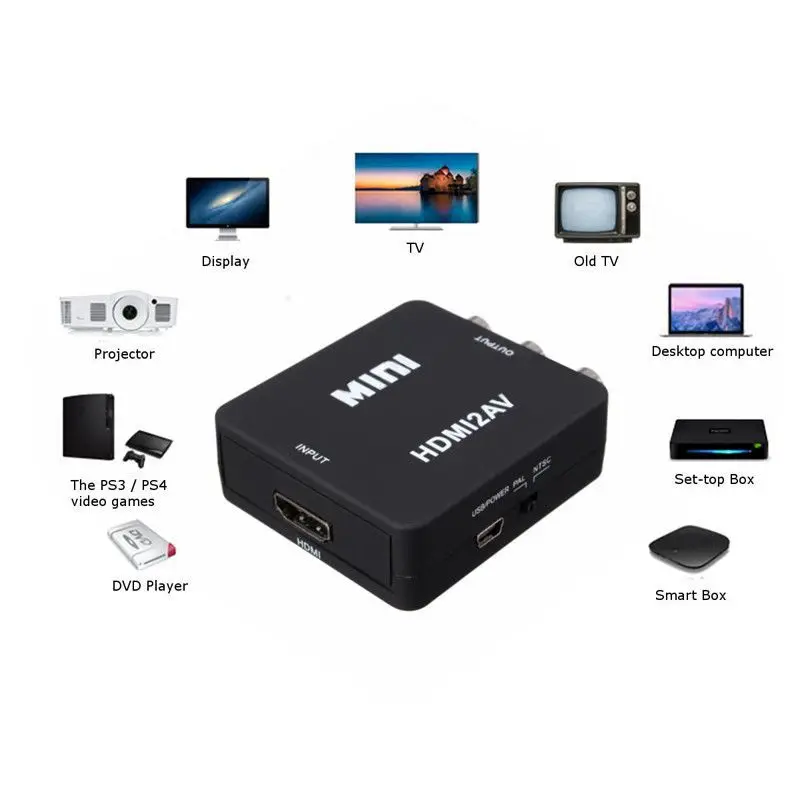 Мини 1080P HDMI соединение к RCA Аудио Видео AV конвертер CVBS адаптер для HDTV