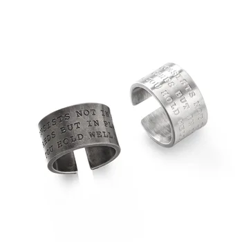 

Morden Wide Face English Letter Retro Ring 316L Titanium Steel Rings for Women Hip-hop Alphabet Cool Girl Open Resizable Ring