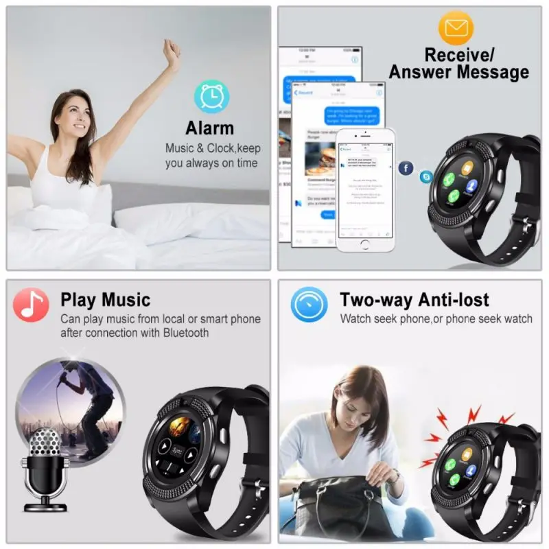  Bluetooth V8 Smartwatch Adult Smart Watch Bluetooth GPS Information Push Heart Rate Music Player Sl