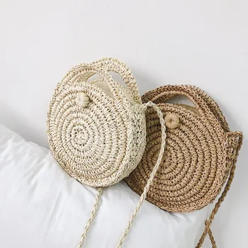 

Vintage Round Straw Beach Bag Shoulder Bags Summer Beach Casual Messenger Bag Women Bag