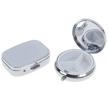 

Portable Silver Metal Round Rectangle Pill Box Durable Drug Holder 2/3 Cell Capsule Box Container Storage Medicine Tablet Travel