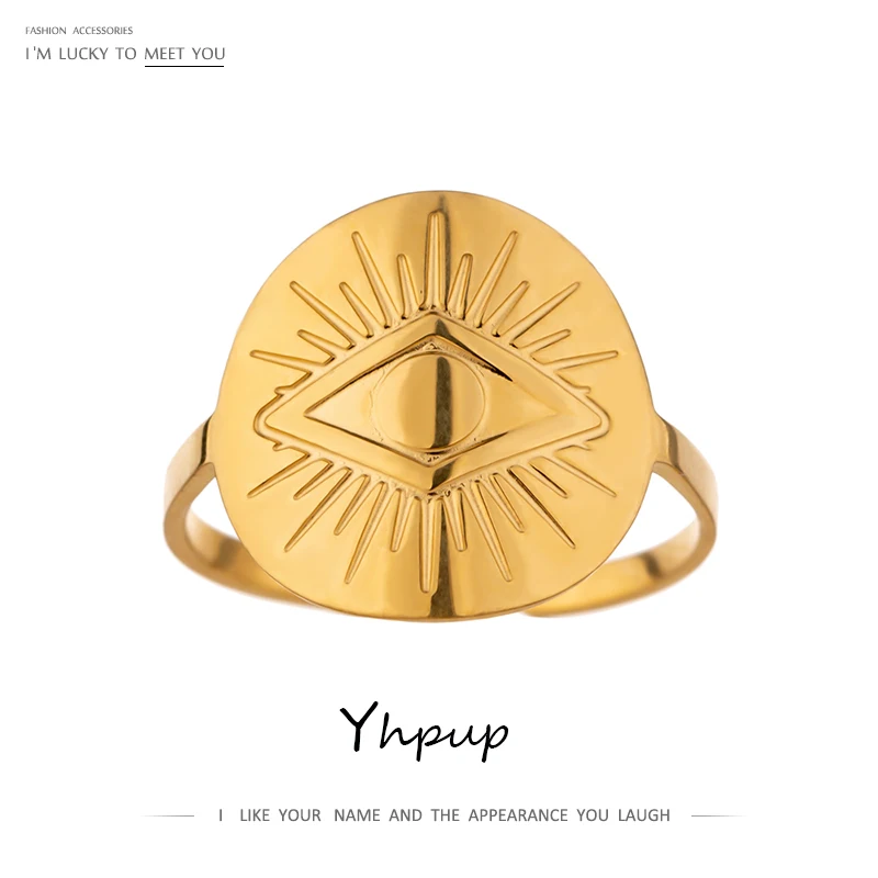 Yhpup 2021 Trendy Eye Ring Stainless Steel 18 K Plated Metal Texture Punk Ring Accessories