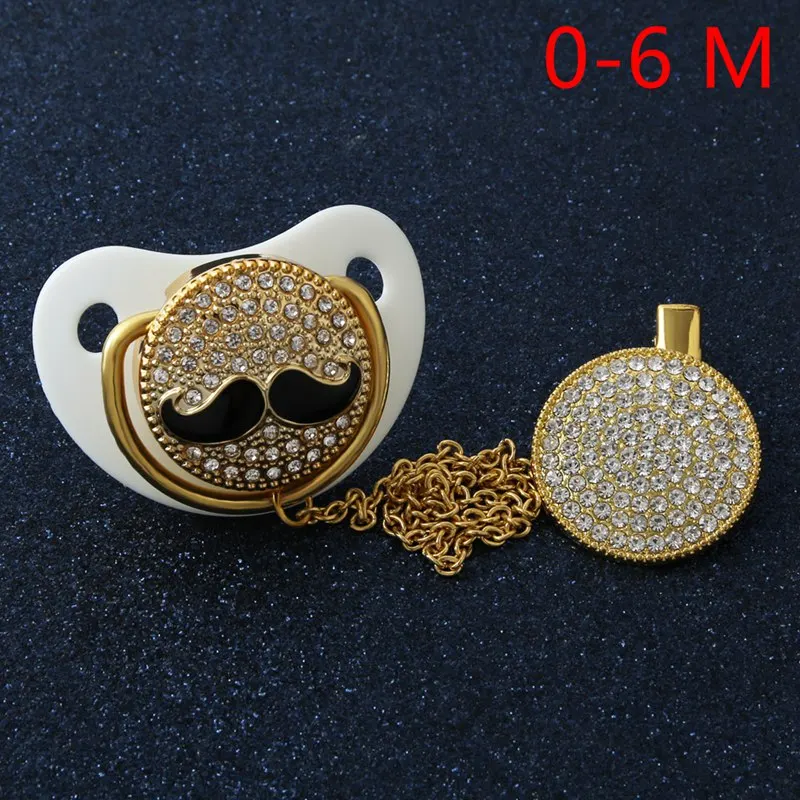 0-6 M White Роскошные Смешные Детские Усы Bling Соска Детские Основы Жемчуг Кристалл Пустышка Цепочка Пустышка Пустышка Соска - Цвет: 0-6 M White