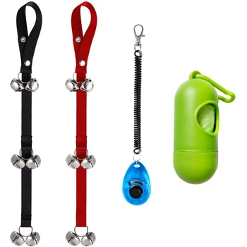 

4 Pcs Set Dog Doorbells for Dog Training and Housebreaking Your Dog Doorbells with One Clicker and One Dog Waste Bag Dispenser