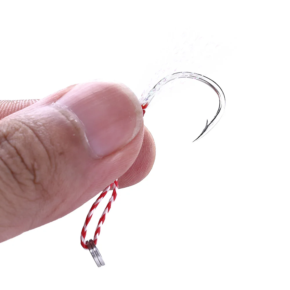 Hot New 5pcs Assist Hooks Jigging Fishing with Line and Feather 10# / 11# 12# 13# 14# 15# 16# 17# 18# | Спорт и развлечения