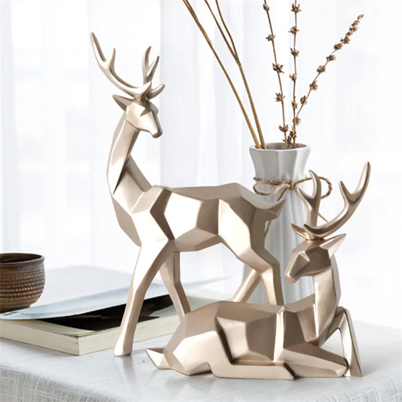  Geometric A Couple of Deer Statues Bedroom Decor Accessories Elk Sculptures Crafts Garden Home Livi - 4000411467568
