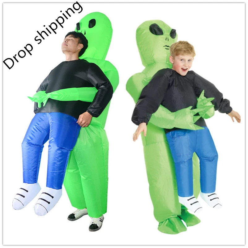 

2019 New Halloween Inflatable Green Alien Costume Funny Party Dress Alien Hug For Adults Kids Blow Up Cosplay Costume Drop Ship