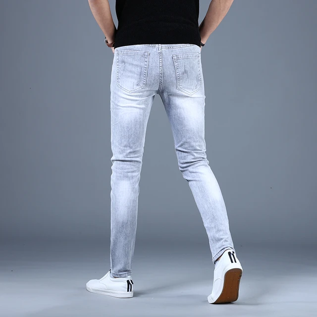 Pantalones Vaqueros Elásticos Rasgados Para Hombre Moda Casual Negro Azul  Verano