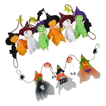 

2 Set Halloween Party Hanging Ornament Creative Scarecrow Decoration Ghost Doll Pendant for Bar Garden Home (Ghost Doll + Bells