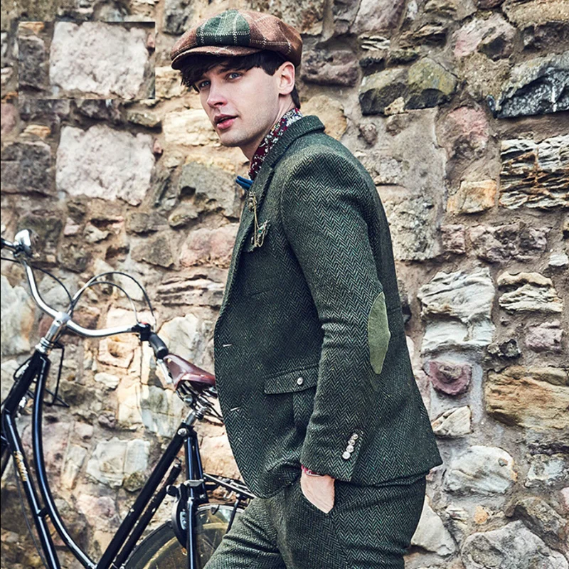 3 Pieces Tailor Made Notched Lapel Herringbone Suits Mens Business Winter Fall  Slim Fit Wedding Dresses Groom Groomsman Tweed