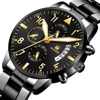 

Shaarms 2019 Quartz Mens Watch Alloy Case Fashion Calendar Watches Men Military Design Daily Waterproof Wristwatch Drop Shipping