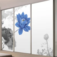 Китайский Лотос офисная стеклянная дверная наклейка для раздвижных дверей, изоляционная пленка для шкафа, балкона, матовый целлофан