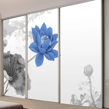 

Chinese lotus office glass door sticker sliding door insulation film storefront cabinet balcony new frosted cellophane