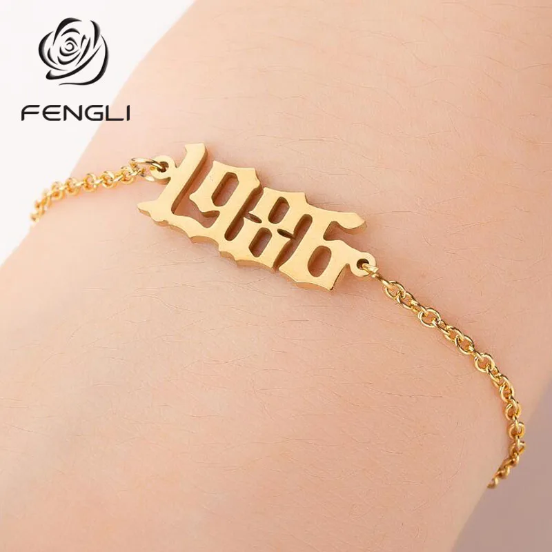 FENGLI 1980-2000 уникальная, из нержавеющей стали браслеты для женщин и мужчин дети подарок на день рождения ручной браслет из цепочек pulseira masculina