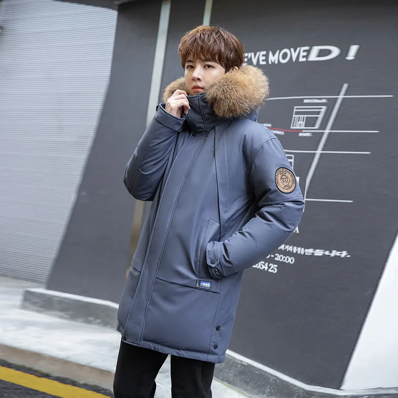 2022 New Winter Embroidery Thicken Long 90% Men's Down Jacket  Hooded Warm Parka Winter Male Jacket Real Fur Collar Winter Coat