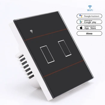

Wifi Controlled Glass Wall Switch with EU Standard 2 Way Gang Ewelink Touch Switch with Alexa Google