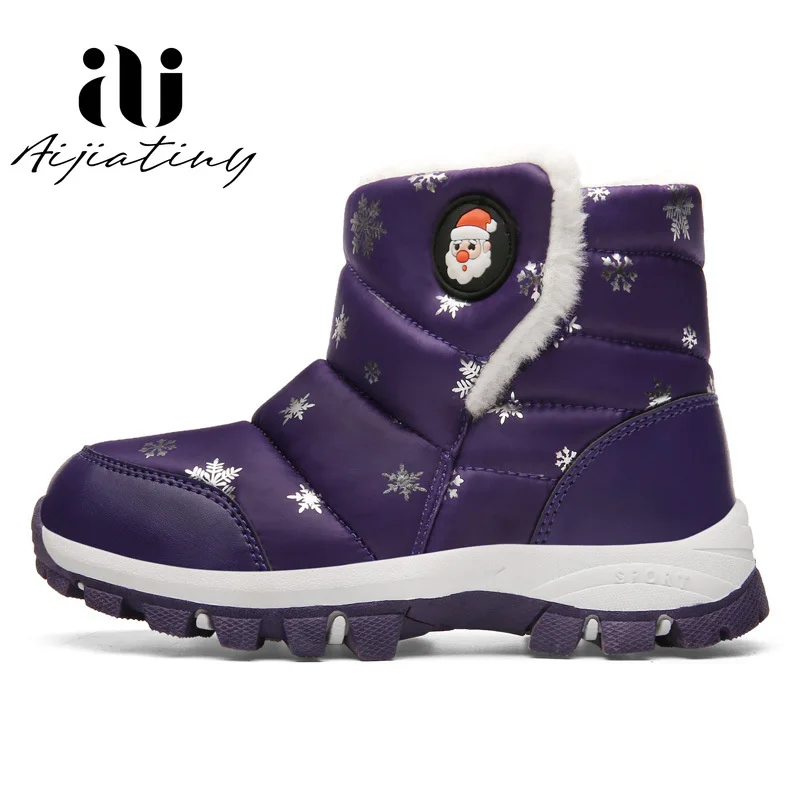 

Girls Winter Boots Children boys snow boot kids new design Christmas shoes warm natural fur inside Non-slip sole free shipping
