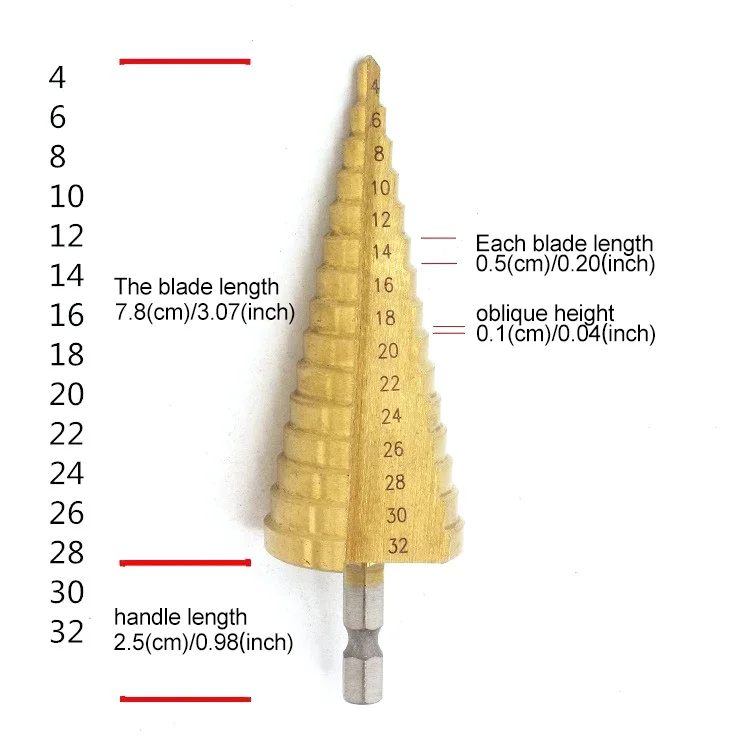 4-12 4-20 4-32 mm HSS Titanium Coated Step Drill Bit Drilling Power Tools for Metal High Speed Steel Wood Hole Cutter Cone Drill