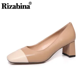 

RizaBina Ladies' Fashion Pumps Shoes High-Quality Genuine Leather Shoes Women Stylish Color Collision Design Footwear Size 34-39