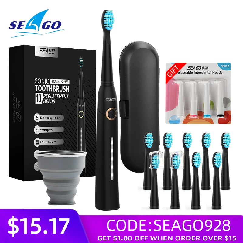 Seago Sonic Electric Toothbrush Tooth brush USB Rechargeable adult Waterproof Ultrasonic automatic 5 Mode with Travel case Seago Sonic Electric Toothbrush Tooth brush USB Rechargeable adult Waterproof Ultrasonic automatic 5 Mode with Travel case