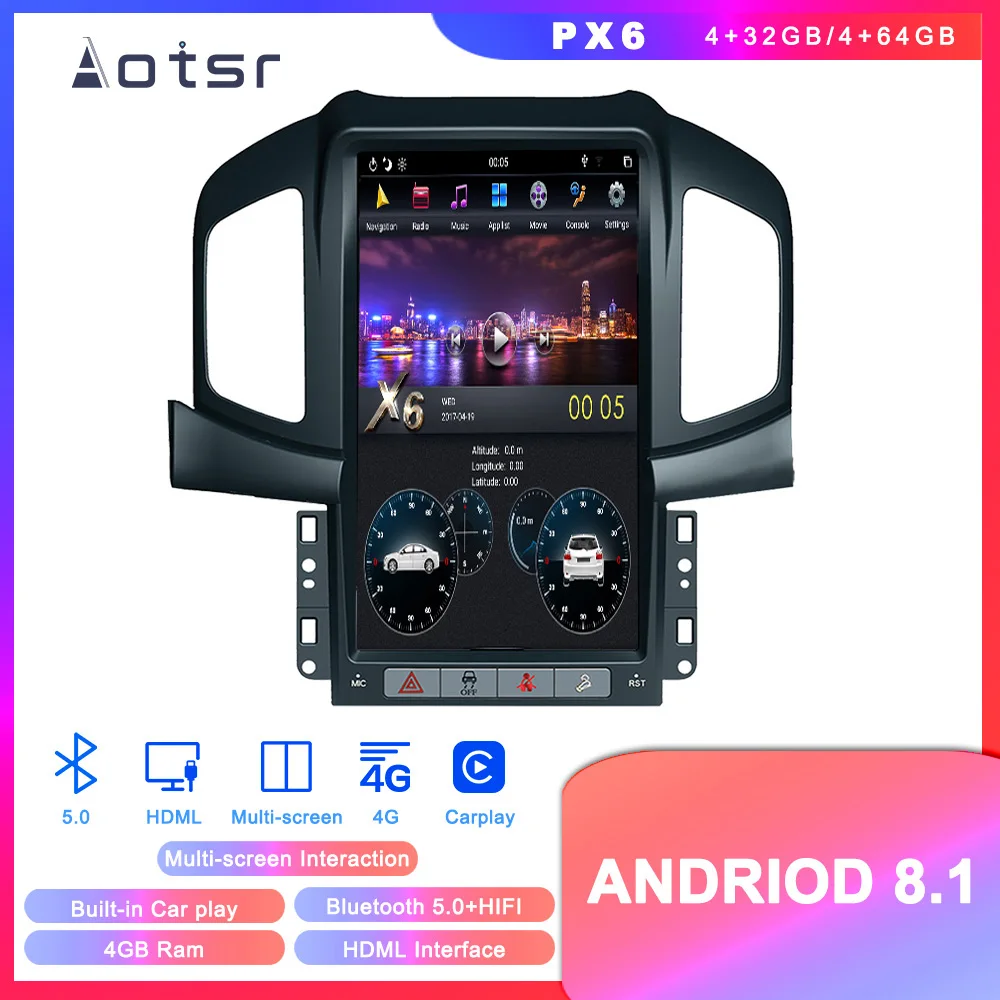 Discount Android 8.1 4G+64GB Tesla style Car GPS Navigation DVD Player For Chevrolet Captiva 2013-2017 Auto stereo multimedia player unit 2