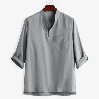 

2020 Men's Shirts Summer Autumn Fashion Cotton Linen Solid High Quality Blouse Top Casual Men Shirts Male Clothes Camisa Chemise