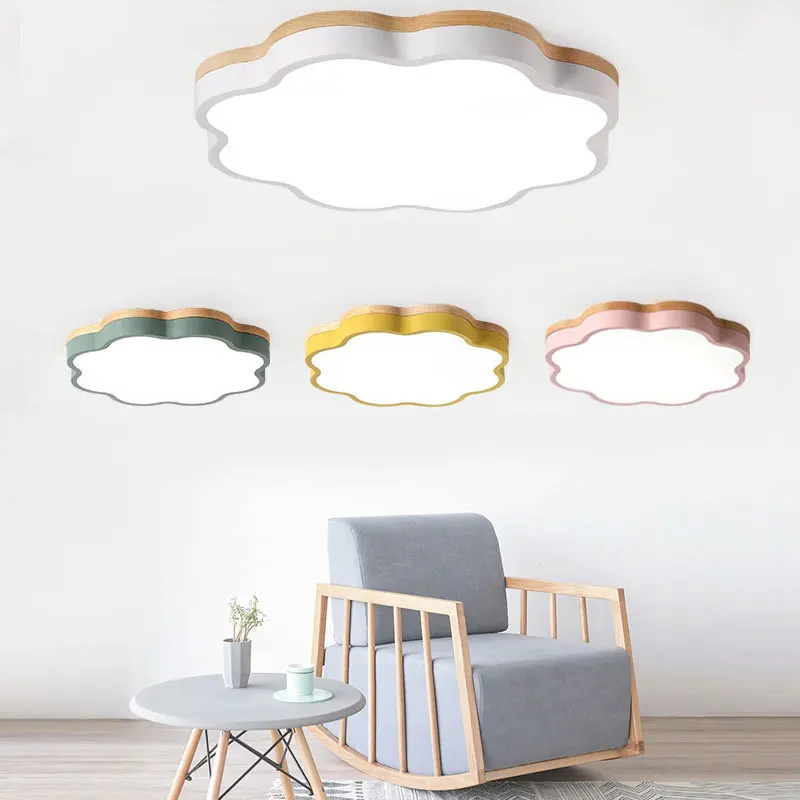 

Nordic color children's room ceiling lamp log simple master bedroom lamp flower macaron children's lamp