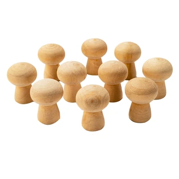 

10Pcs Wood Color Wooden Mushroom Head Children's Educational Painted Toys DIY Crafts Decorative Ornaments