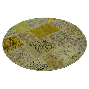 

152x152 Cm Yellow Handmade Round Patchwork Rug-5x5 Ft