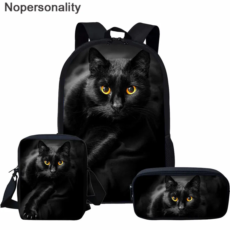 LH1069CEK Nopersonality черная кошка печать Большая емкость школьная сумка для подростка Девочки Мальчики 3 шт./компл. Детский Школьный Рюкзак Школьная Сумка - Цвет: LH1069CEK