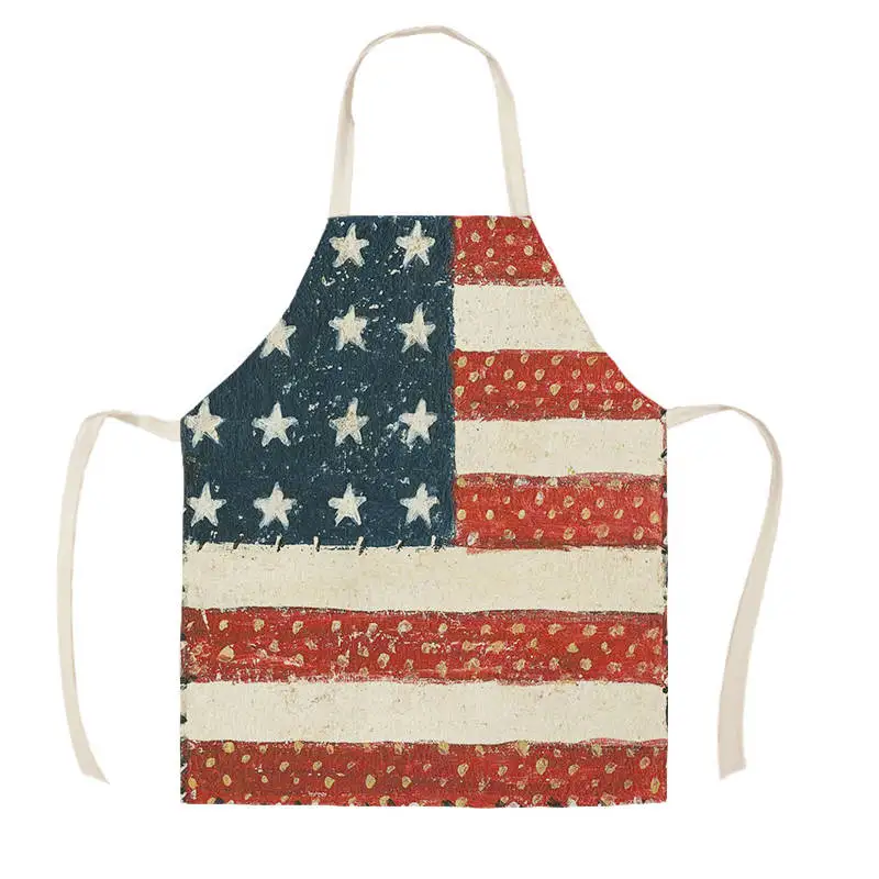 American Flag Aprons Kitchen Apron Women Creative Flag Cotton Linen Bibs Household Cleaning Pinafore Home Cooking Aprons WQD365