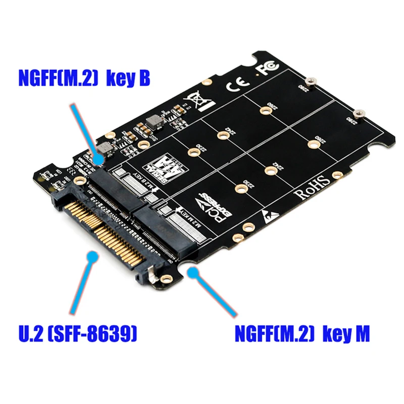 M.2 Ssd к U.2 адаптер 2в1 M.2 Nvme и Sata-Bus Ngff Ssd к Pci-E U.2 Sff-8639 адаптер Pcie M2 конвертер для настольных компьютеров