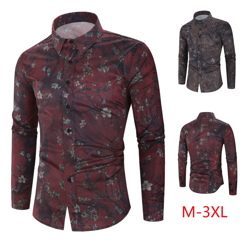 Рубашка мужская camisa masculina уличная осенне-зимняя Повседневная рубашка с отложным воротником и принтом на пуговицах с длинными рукавами мужские рубашки